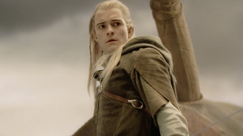 Legolas looking down after defeating an oliphaunt in The Lord of the Rings: The Return of the King