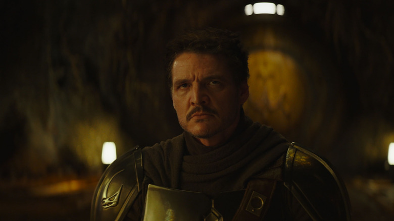 Pedro Pascal as Din Djarin with his helmet off in The Mandalorian and Grogu