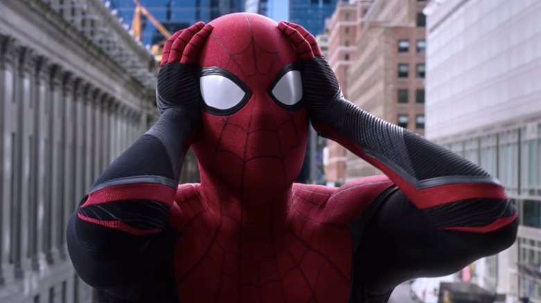 Spider-Man grabbing his head in disbelief