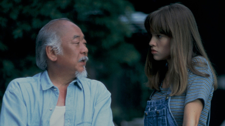 Pat Morita and Hilary Swank in The Next Karate Kid