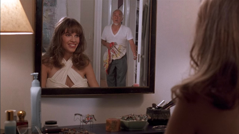 Hilary Swank and Pat Morita in The Next Karate Kid