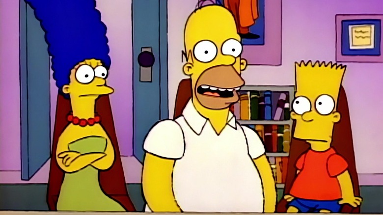 Marge, Homer, and Bart in Principal Skinner's office on The Simpsons