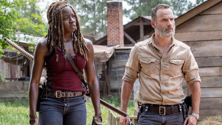 Michonne and Rick standing together on The Walking Dead