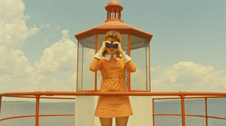 Suzy using her binoculars in Moonrise Kingdom