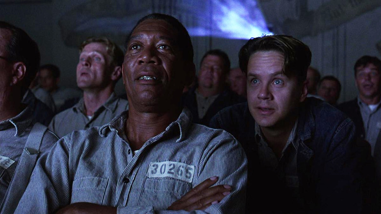 Red and Andy watching a movie in The Shawshank Redemption