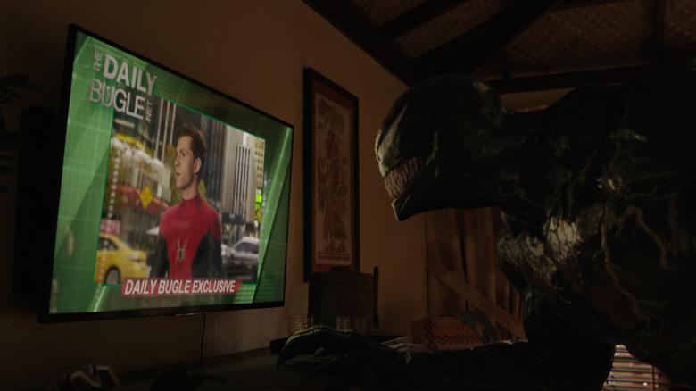 Venom seeing Tom Holland's Spider-Man on the news in the Venom: Let There Be Carnage post-credits scene