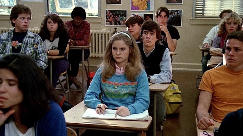 Jennifer Jason Leigh as Stacy Hamilton looks lost in the middle of a high school class in Fast Times at Ridgemont High