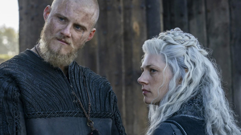 Bjorn Ironside (Alexander Ludwig) and Lagertha (Katheryn Winnick) Confer through Vikings
