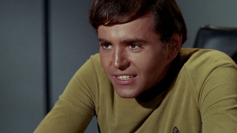 Ensign Chekov gritting his teeth on Star Trek