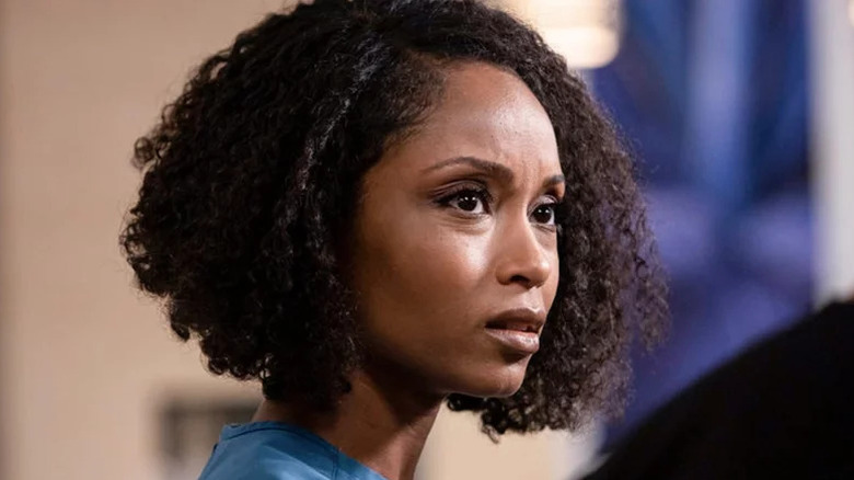 Yaya DaCosta as April Sexton looking worried on Chicago Med