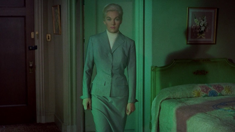 Madeleine/Judy bathed in green light in Vertigo
