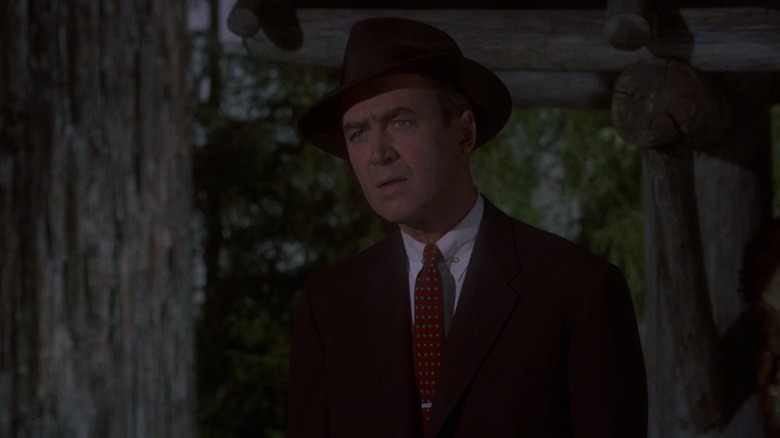 Scottie in the woods in Vertigo