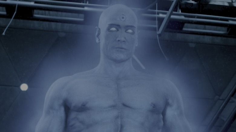Dr. Manhattan floating in the air in Watchmen (2009)