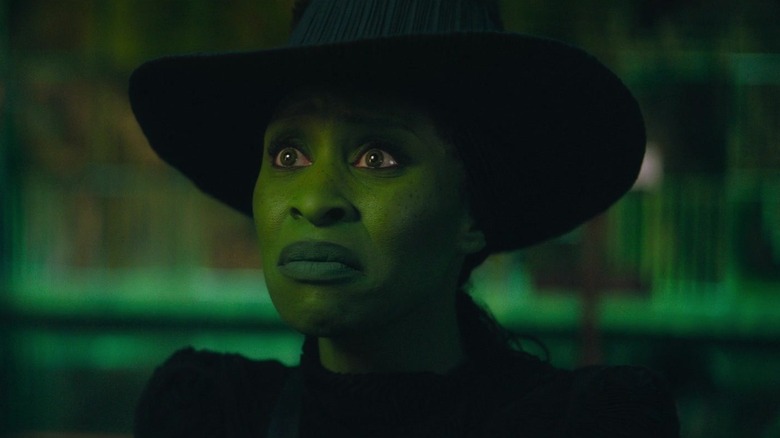 Cynthia Erivo's Elphaba looking upset in Wicked