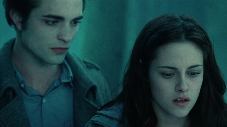 Edward looking down toward Bella in Twilight