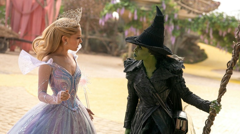 Galinda and Elphaba having a heated face-to-face discussion in Wicked: For Good