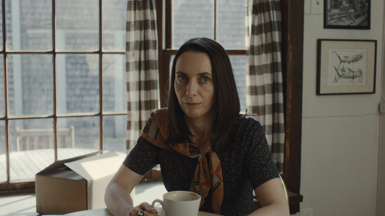 Patricia has a mug at her desk in Widow's Bay