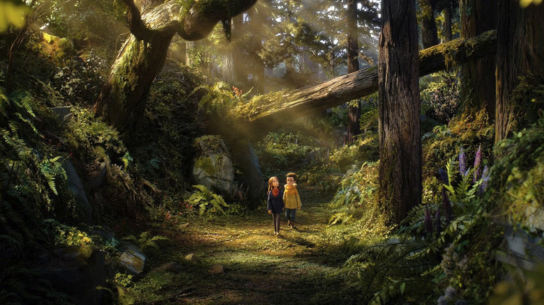 Prue and Curtis walk through a magical forest in Wildwood