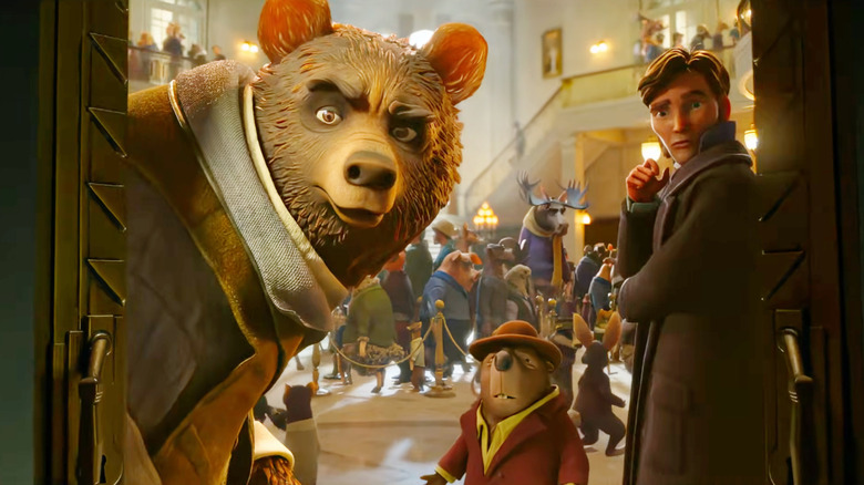 A bear, a beaver, and other magical forest denizens gathered in a mansion in Wildwood