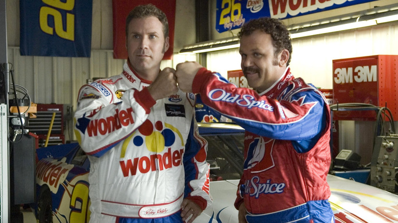 Will Ferrell as Ricky Bobby and John C. Reilly as Cal Naughton Jr. shake and bake in Talladega Nights: The Ballad of Ricky Bobby