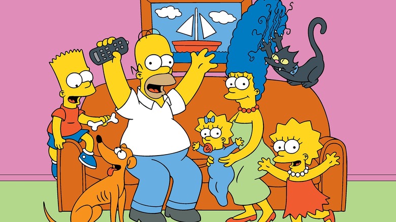 The Simpsons on their couch