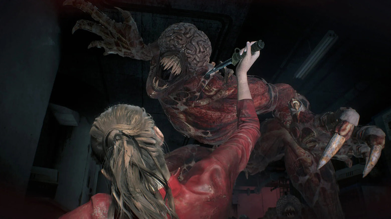 A licker being stabbed in Resident Evil 2