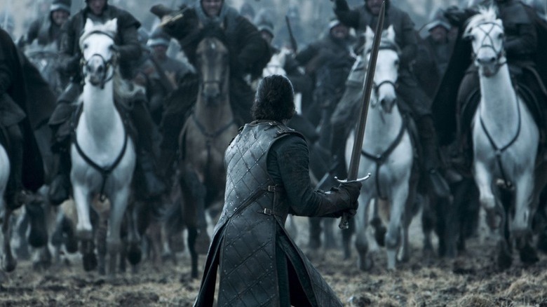 Jon Snow (Kit Harington) faces an incoming cavalry charge alone in Game of Thrones