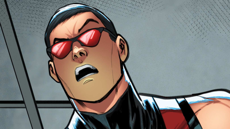 Wonder Man wearing red glasses and looking aghast in Avengers Unlimited