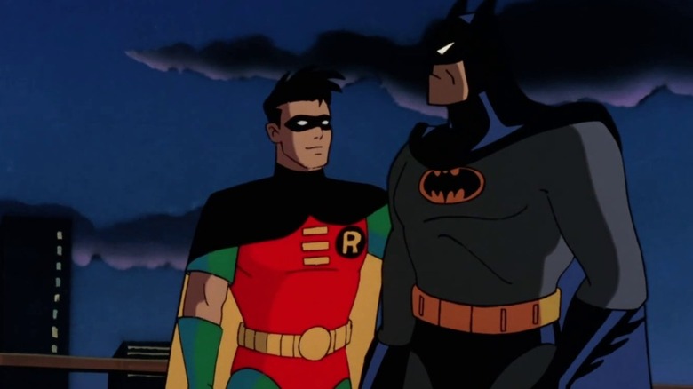Robin and Batman standing together in Batman: The Animated Series episode 