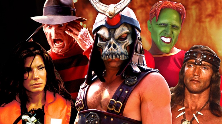 Brian Thompson as Shao Kahn in Mortal Kombat: Annihilation in the center, Robert Englund as Freddy Krueger in Freddy's Dead, Jamie Kennedy as Tim Avery in Son of the Mask, Arnold Schwarzenegger as Conan the Destroyer, and Sandra Bullock as Annie in Speed 2: Cruise Control.