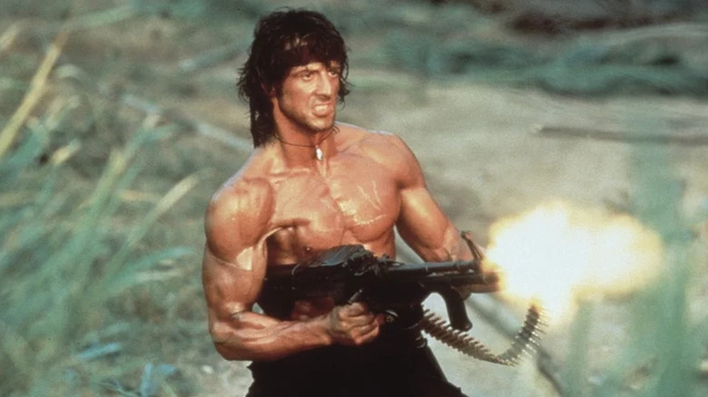 Sylvester Stallone as a more pumped up Rambo in "First Blood Part II"
