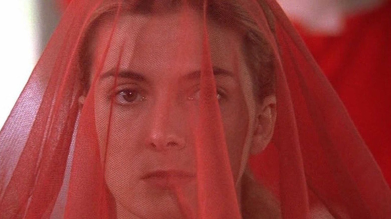 Kate (Natasha Richardson) is draped in red in The Handmaid's Tale