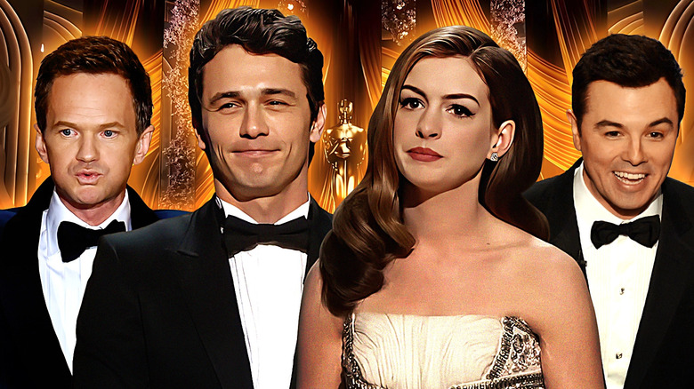 Neil Patrick Harris, James Franco, Anne Hathaway, and Seth MacFarlane hosting the Oscars