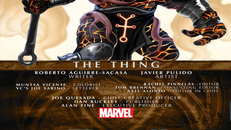 The Thing covered in squid creatures, wielding a hammer