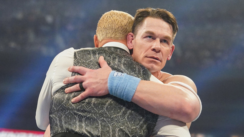 John Cena hugging Cody Rhodes before his heel turn on WWE