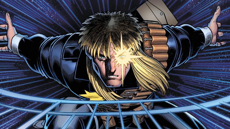 Longshot spreading his arms with a star over his eye in Marvel Comics