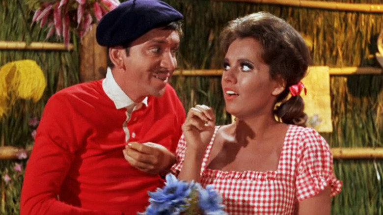 Bob Denver's Gilligan and Dawn Wells' Mary Ann Summers stand side by side in Gilligan's Island