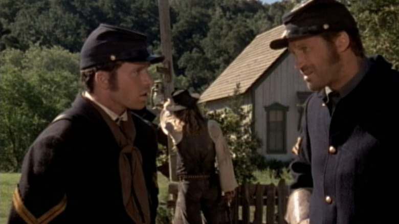 Winter is the corporal in Taylor Sheridan in front of David Becruptt Sergeant Makki in Dr. Quinn Medicine Woman