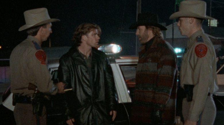 Taylor Sheridan while Vernon speaks to Chuck Norris in the role of Cordele Walker in Walker, Texas Ranger