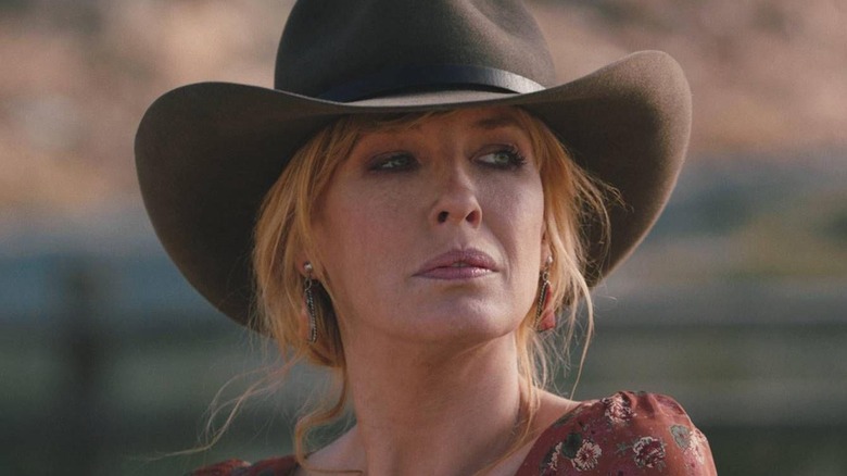 Kelly Reilly as Beth Dutton wearing a wide brimmed hat on Yellowstone