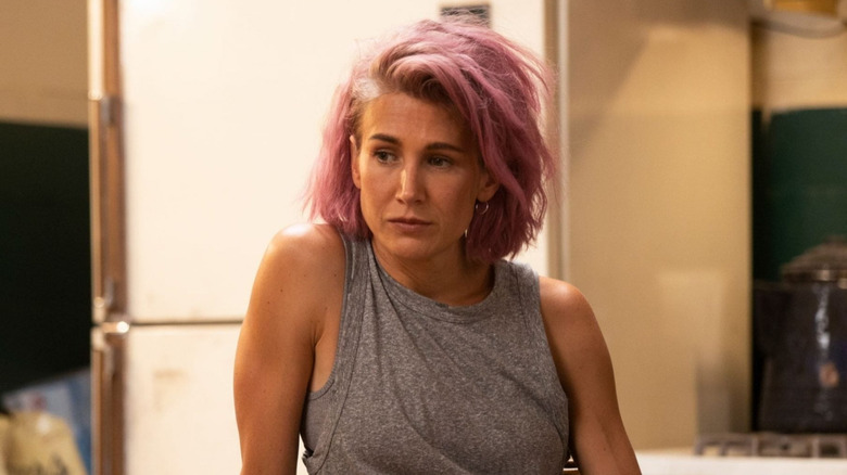 Jen Landon as Teeter resting in her kitchen on Yellowstone