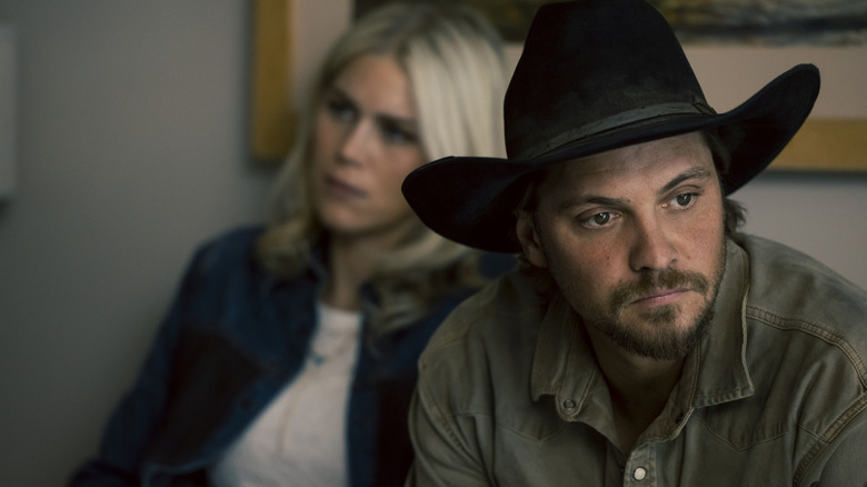 Luke Grimes' Kayce Dutton sits next to Ellyn Jameson's Dolly Weaver in Marshals