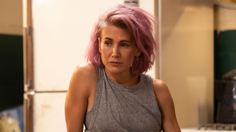 Jen Landon as Teeter resting in her kitchen on Yellowstone