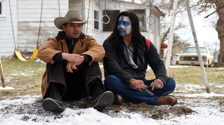 Jeremy Renner in the role of Korean Lambert sitting next to the Birmingham generation in the role of Martin Hanson in the Snow in the wind