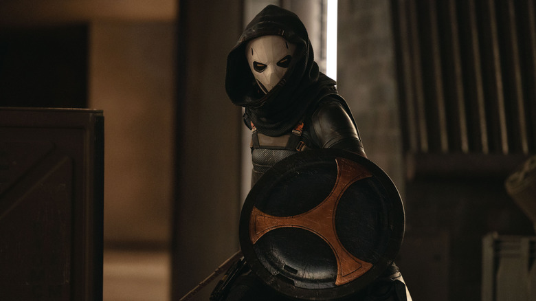 Olga Kurylenko as Taskmaster getting ready to fight in Thunderbolts