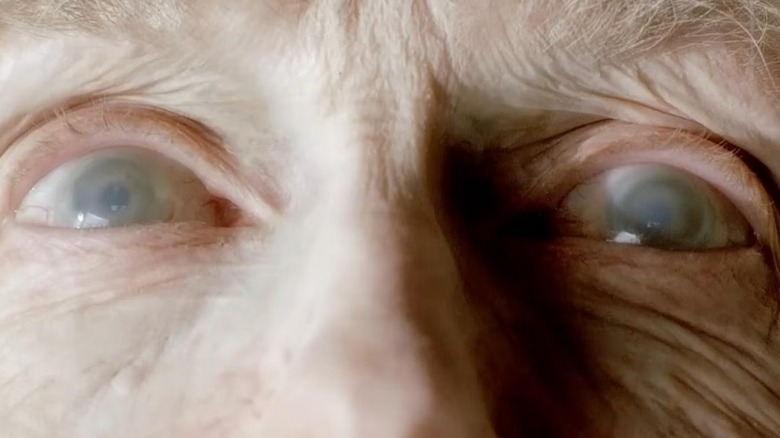 A close-up of older Claire's eyes