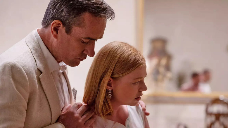 Matthew Macfadyen as Tom Wambsgans and Sarah Snook as Shiv Roy in Succession