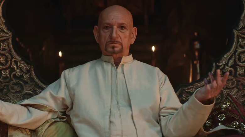 Ben Kingsley as Emperor Kisra II sitting on his throne in Desert Warrior