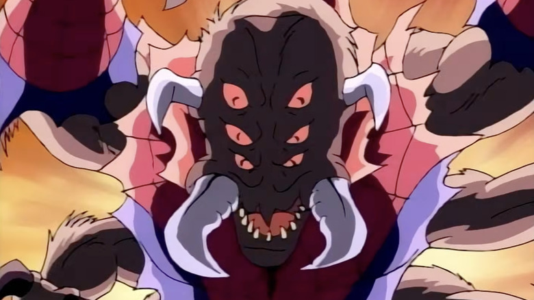 The Man-Spider attacking with their fangs outstretched in Spider-Man: The Animated Series
