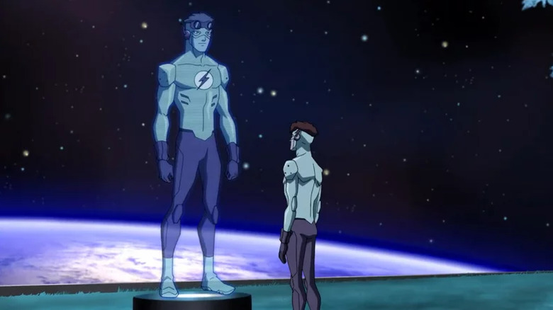 The new Kid Flash looking up at a memorial for the previous Kid Flash in Young Justice
